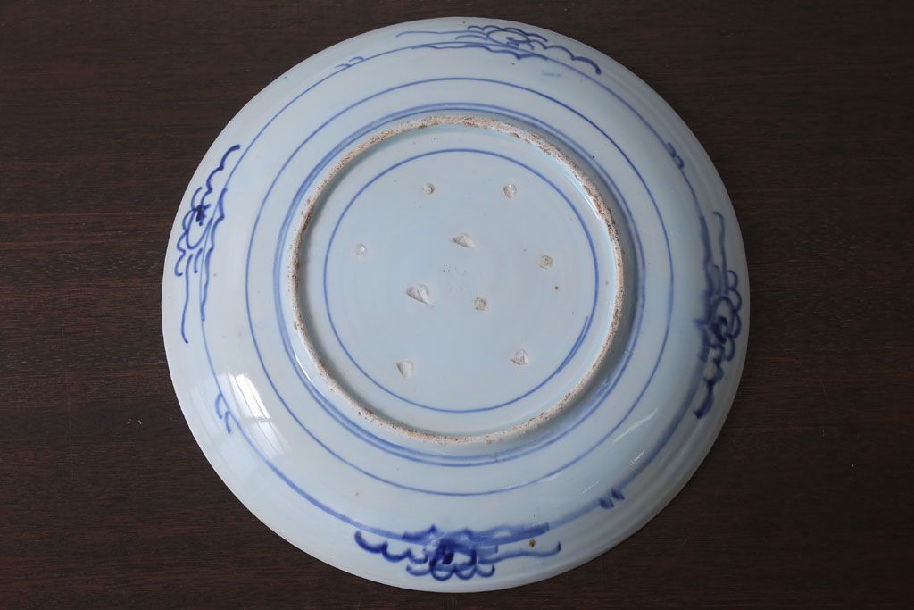 アンティーク雑貨　古民具・骨董　幕末〜明治　牡丹の図　染付　1尺2寸皿