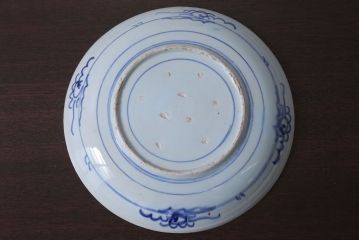 アンティーク雑貨　古民具・骨董　幕末〜明治　牡丹の図　染付　1尺2寸皿