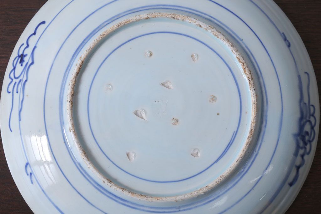 アンティーク雑貨　古民具・骨董　幕末〜明治　牡丹の図　染付　1尺2寸皿