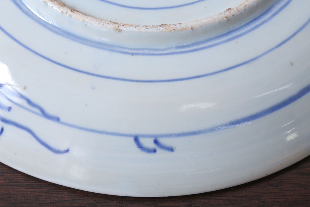 アンティーク雑貨　古民具・骨董　幕末〜明治　牡丹の図　染付　1尺2寸皿