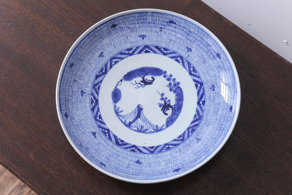 アンティーク雑貨　古民具・骨董　幕末〜明治　染付　微塵唐草　尺皿