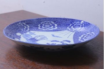 アンティーク雑貨　古民具・骨董　明治〜大正　富士と船の図　印判皿