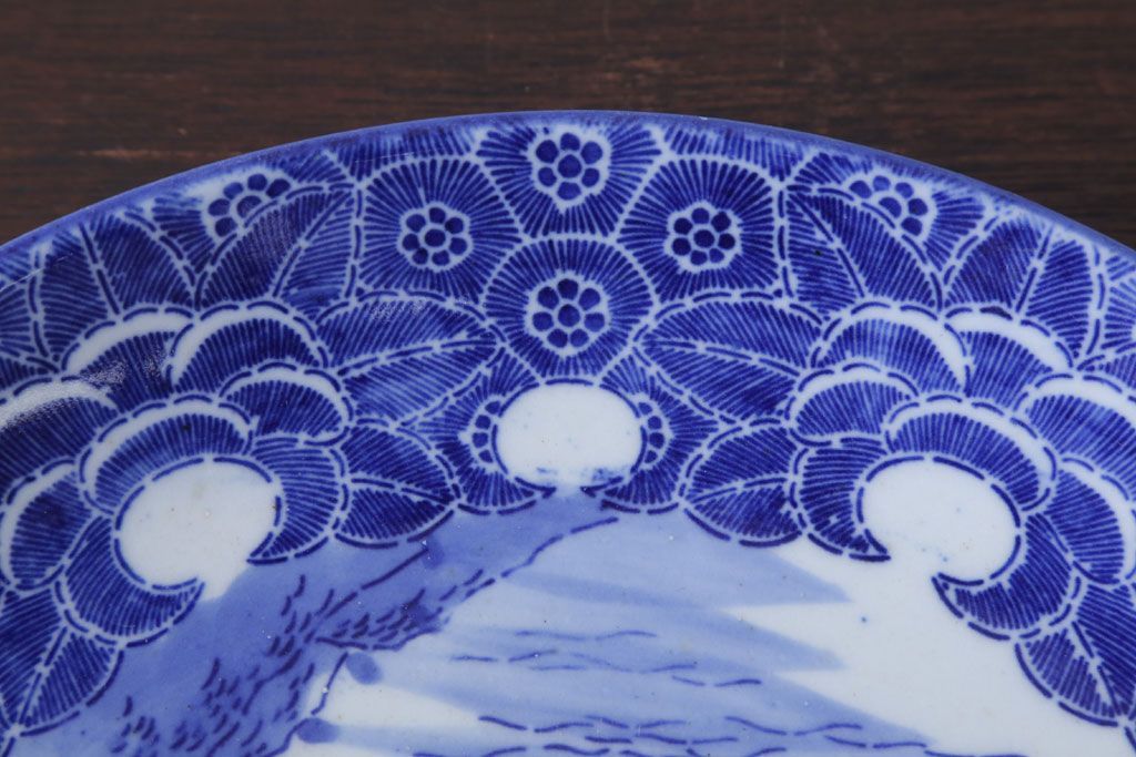 アンティーク雑貨　古民具・骨董　明治〜大正　富士と船の図　印判皿