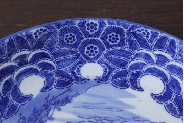 アンティーク雑貨　古民具・骨董　明治〜大正　富士と船の図　印判皿