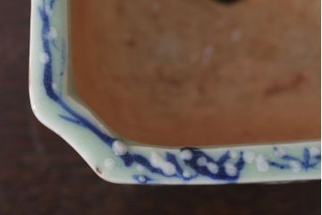 アンティーク雑貨　古民具・骨董　梅の図　小さな青磁植木鉢(八角型)