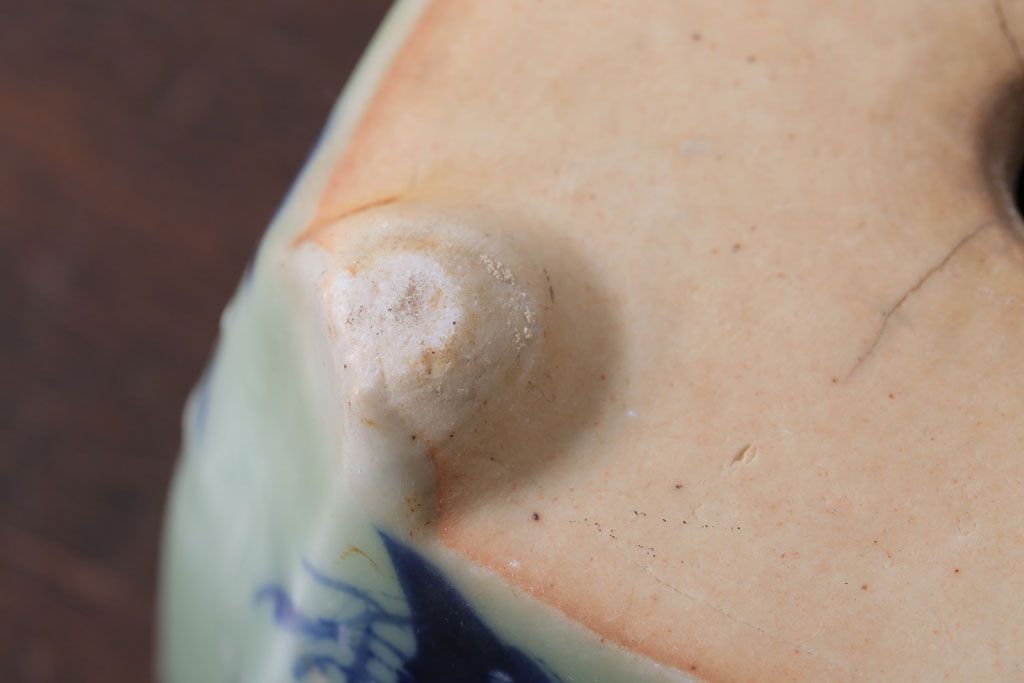 アンティーク雑貨　古民具・骨董　梅の図　小さな青磁植木鉢(八角型)