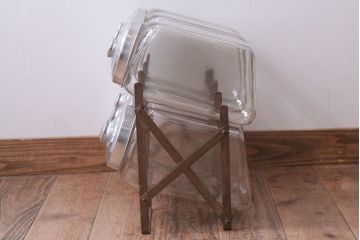 アンティーク雑貨　昭和レトロ　アイアンラック付き!蓋付きガラス瓶6個セット(3)