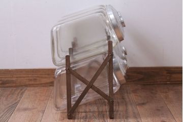 アンティーク雑貨　昭和レトロ　アイアンラック付き!蓋付きガラス瓶6個セット(3)