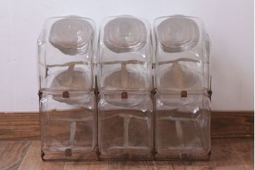 アンティーク雑貨　昭和レトロ　アイアンラック付き!蓋付きガラス瓶6個セット(3)