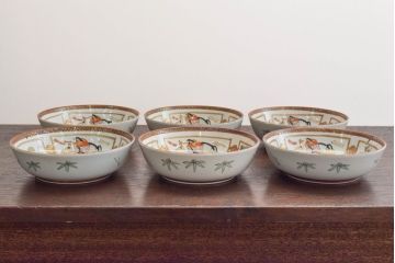 古民具・骨董　明治〜大正　九谷色絵なます皿6客セット
