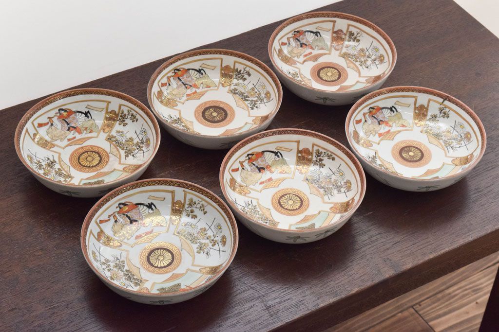 古民具・骨董　明治〜大正　九谷色絵なます皿6客セット