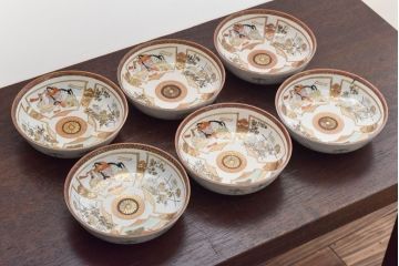 古民具・骨董　明治〜大正　九谷色絵なます皿6客セット