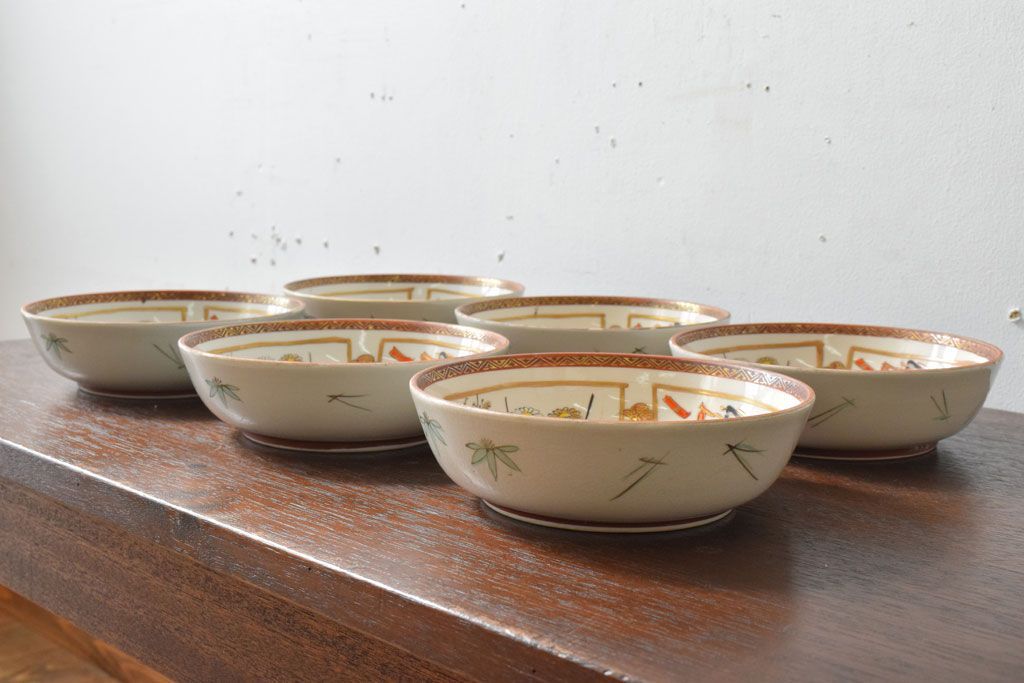 古民具・骨董　明治〜大正　九谷色絵なます皿6客セット