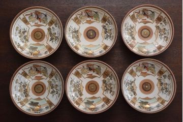 古民具・骨董　明治〜大正　九谷色絵なます皿6客セット