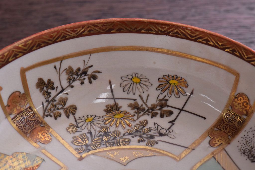 古民具・骨董　明治〜大正　九谷色絵なます皿5客セット(3)