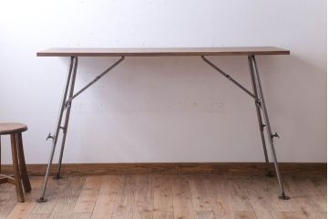 ラフジュオリジナル　高さ調節可能!鉄脚折りたたみテーブル(作業台)(2)