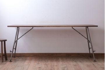 【O様ご成約分】ラフジュオリジナル　高さ調節可能!鉄脚折りたたみテーブル(作業台)(3)