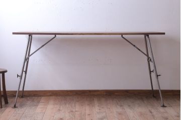 【O様ご成約分】ラフジュオリジナル　高さ調節可能!鉄脚折りたたみテーブル(作業台)(3)