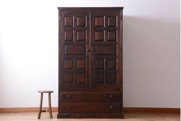 中古　北海道民芸家具　2段重ねワードローブ(洋服タンス、洋服箪笥)(2)