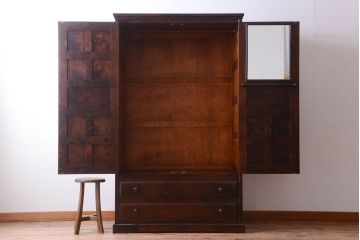 中古　北海道民芸家具　2段重ねワードローブ(洋服タンス、洋服箪笥)(2)