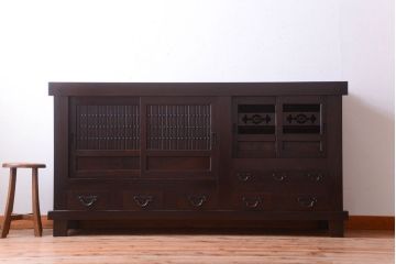 アンティーク家具　古民具・骨董　脚付き!六尺水屋箪笥サイドボード(2)