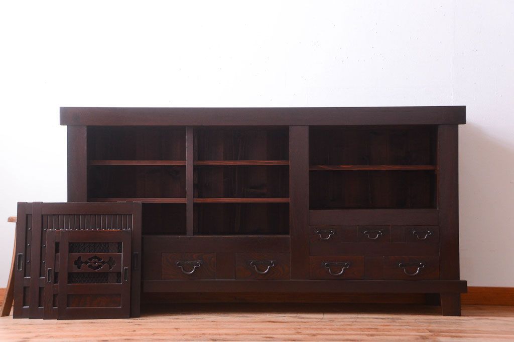 アンティーク家具　古民具・骨董　脚付き!六尺水屋箪笥サイドボード(2)