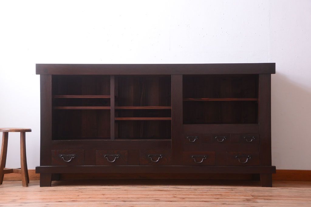 アンティーク家具　古民具・骨董　脚付き!六尺水屋箪笥サイドボード(2)