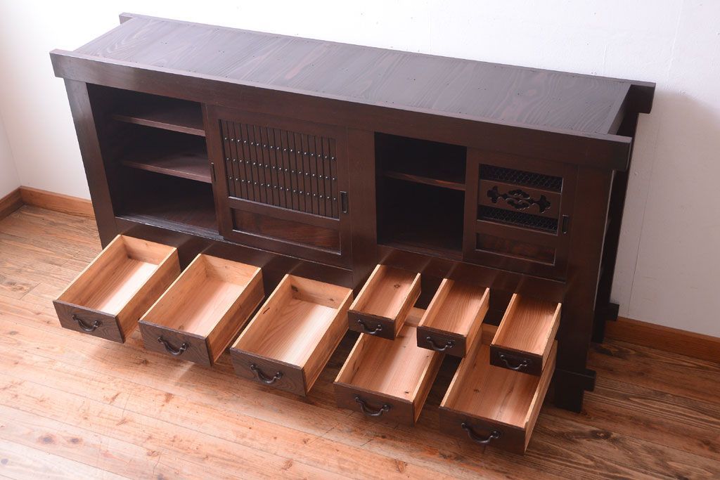 アンティーク家具　古民具・骨董　脚付き!六尺水屋箪笥サイドボード(2)