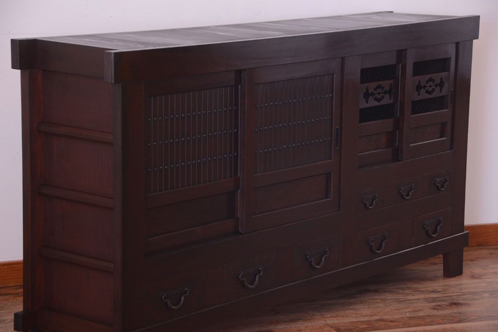 アンティーク家具　古民具・骨董　脚付き!六尺水屋箪笥サイドボード(2)