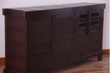 アンティーク家具　古民具・骨董　脚付き!六尺水屋箪笥サイドボード(2)