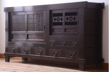 アンティーク家具　古民具・骨董　脚付き!六尺水屋箪笥サイドボード(2)