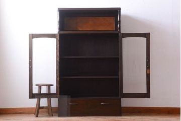 レトロ家具　和製アンティーク　モールガラス入り!大ぶりなレトロ本箱(ブックケース)