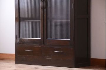 レトロ家具　和製アンティーク　モールガラス入り!大ぶりなレトロ本箱(ブックケース)