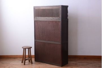 レトロ家具　和製アンティーク　モールガラス入り!大ぶりなレトロ本箱(ブックケース)