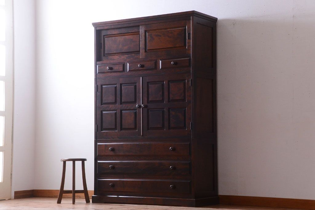 中古　北海道民芸家具　3段重ねチェスト(衣装箪笥・整理タンス・きものチェスト)