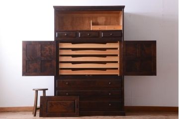 中古　北海道民芸家具　3段重ねチェスト(衣装箪笥・整理タンス・きものチェスト)