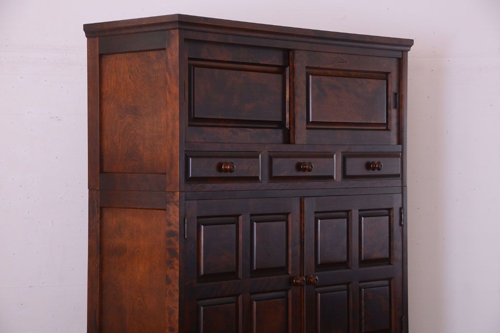 中古　北海道民芸家具　3段重ねチェスト(衣装箪笥・整理タンス・きものチェスト)