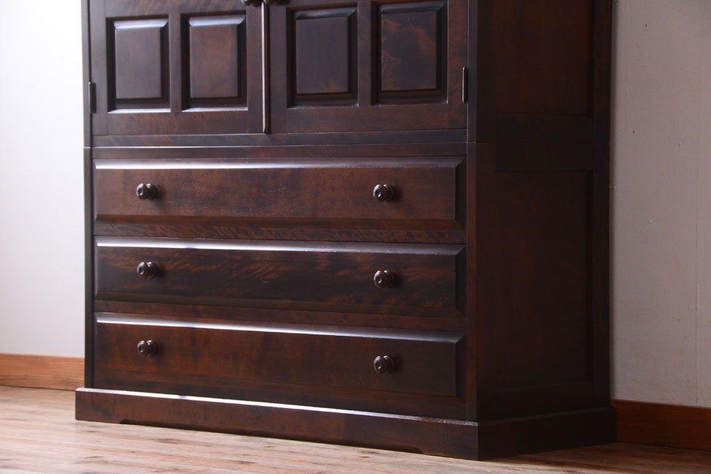 中古　北海道民芸家具　3段重ねチェスト(衣装箪笥・整理タンス・きものチェスト)