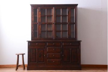 中古　北海道民芸家具　大きな食器棚(カップボード・キャビネット)