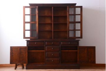 中古　北海道民芸家具　大きな食器棚(カップボード・キャビネット)