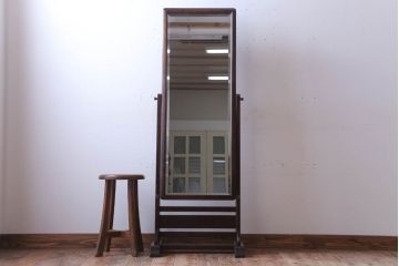 アンティーク雑貨　中古　北海道民芸家具　シンプルでシックな姿見(鏡・ミラー)