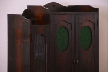 アンティーク家具　大正ロマン　色ガラス入り!変わり型本箱(ブックケース)