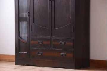 アンティーク家具　大正ロマン　色ガラス入り!変わり型本箱(ブックケース)