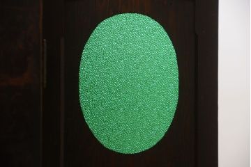 アンティーク家具　大正ロマン　色ガラス入り!変わり型本箱(ブックケース)