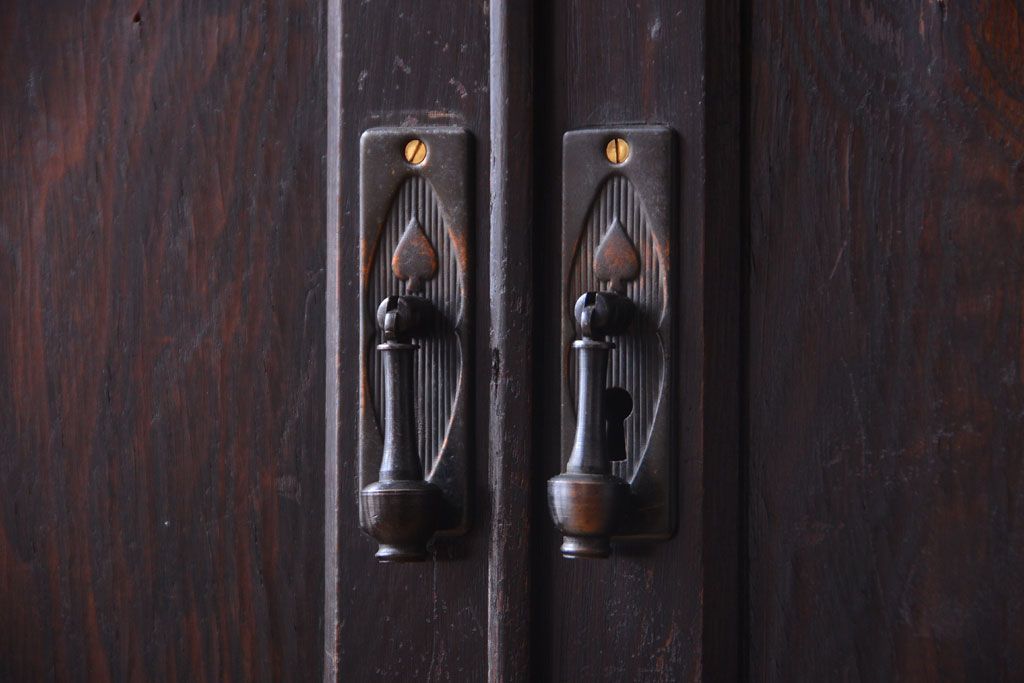 アンティーク家具　大正ロマン　色ガラス入り!変わり型本箱(ブックケース)