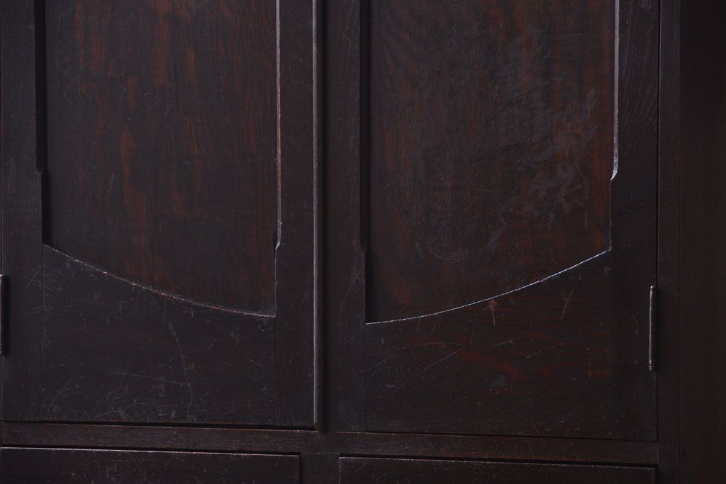 アンティーク家具　大正ロマン　色ガラス入り!変わり型本箱(ブックケース)