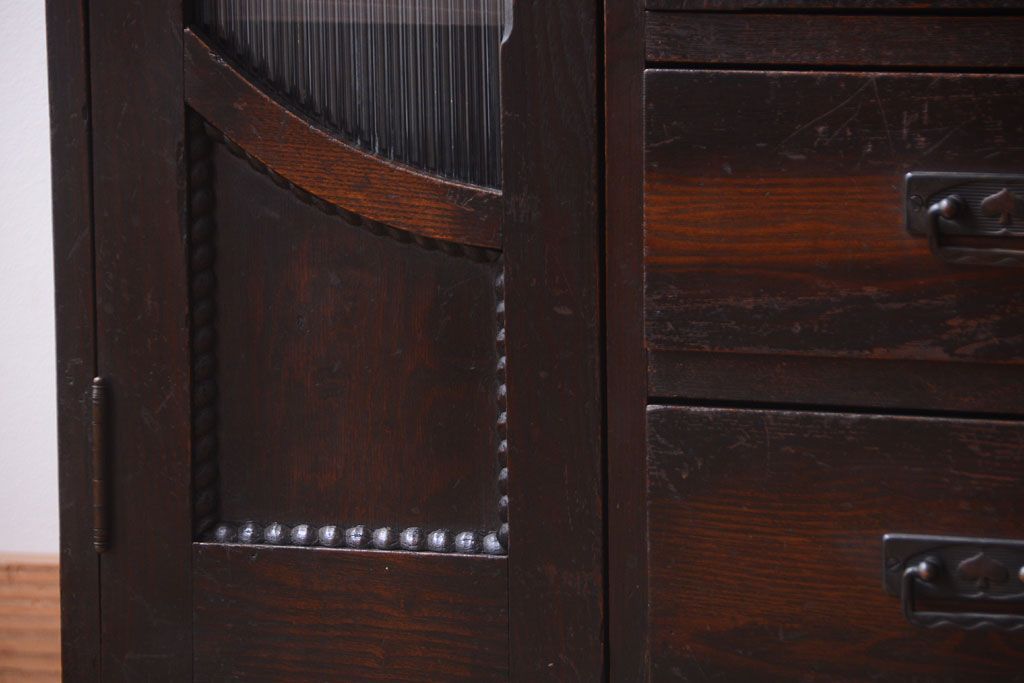 アンティーク家具　大正ロマン　色ガラス入り!変わり型本箱(ブックケース)