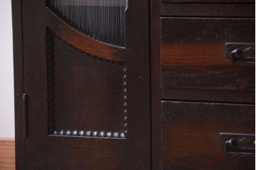 アンティーク家具　大正ロマン　色ガラス入り!変わり型本箱(ブックケース)