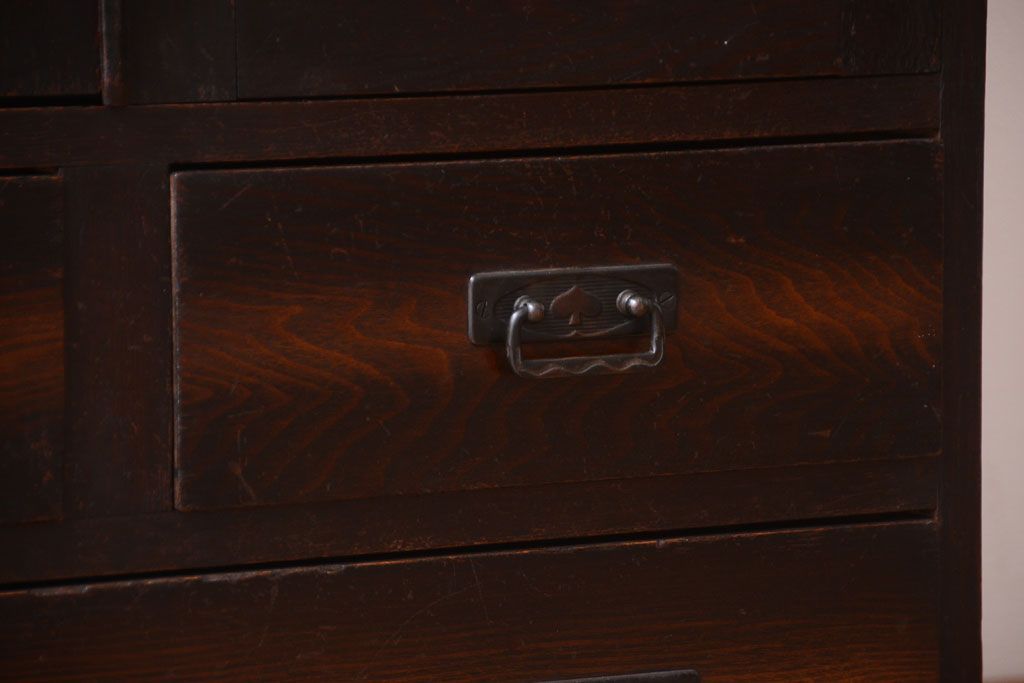 アンティーク家具　大正ロマン　色ガラス入り!変わり型本箱(ブックケース)