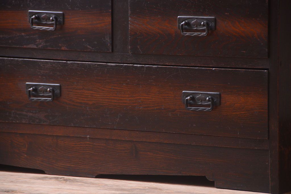 アンティーク家具　大正ロマン　色ガラス入り!変わり型本箱(ブックケース)